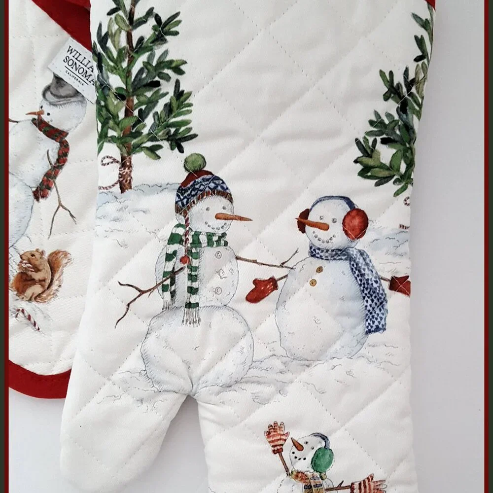NEW RARE Williams Sonoma Snowman Oven Mitt & Potholder Set